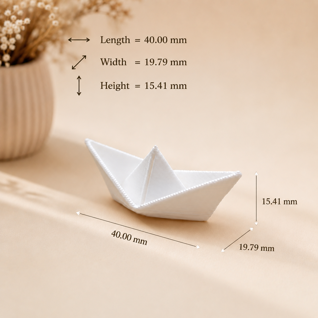 3D miniature origami paper boat resin art inclusion on white background — Shrebhavi craft supplies India