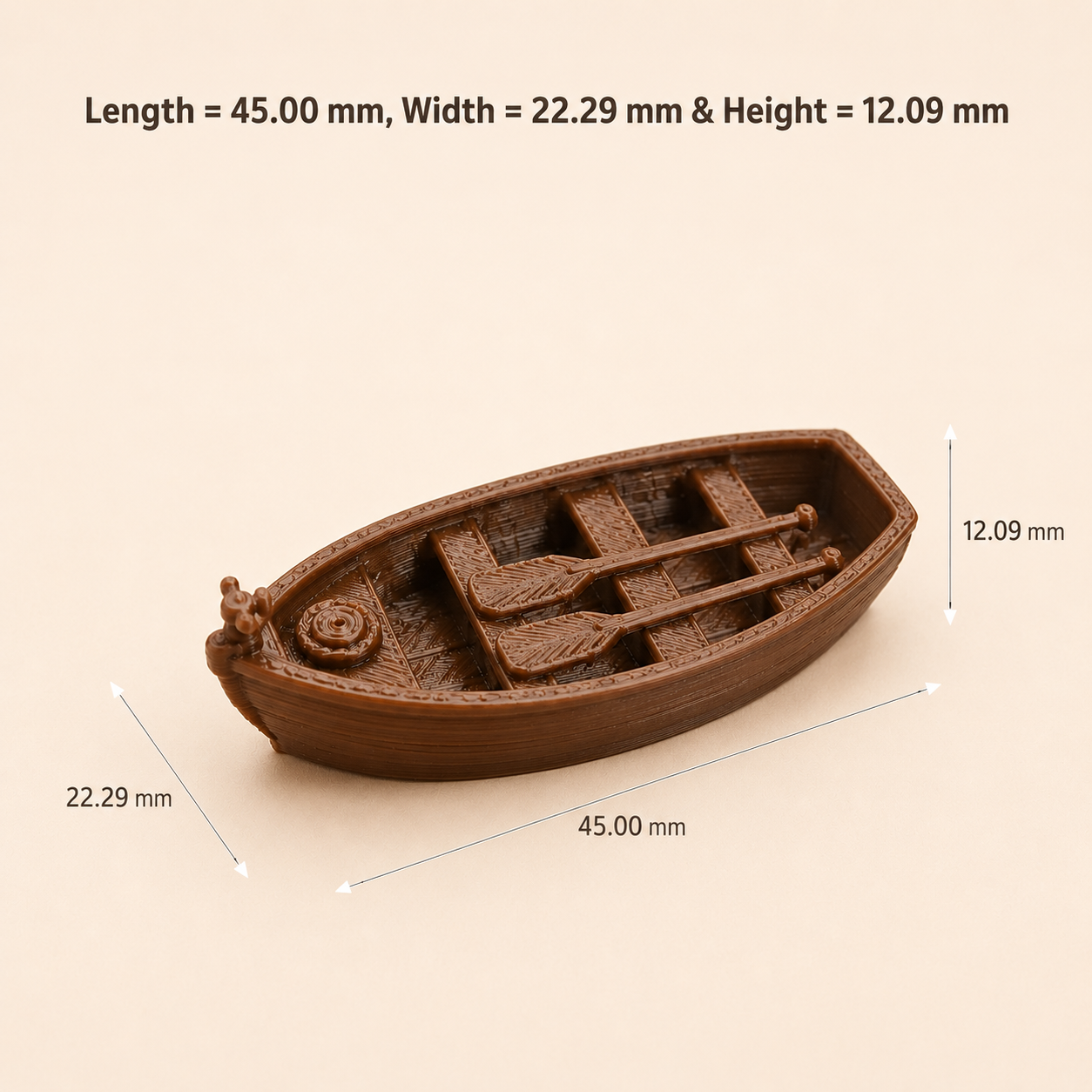 Wooden Rowboat Dinghy 3D Miniature (Fix Paddles)