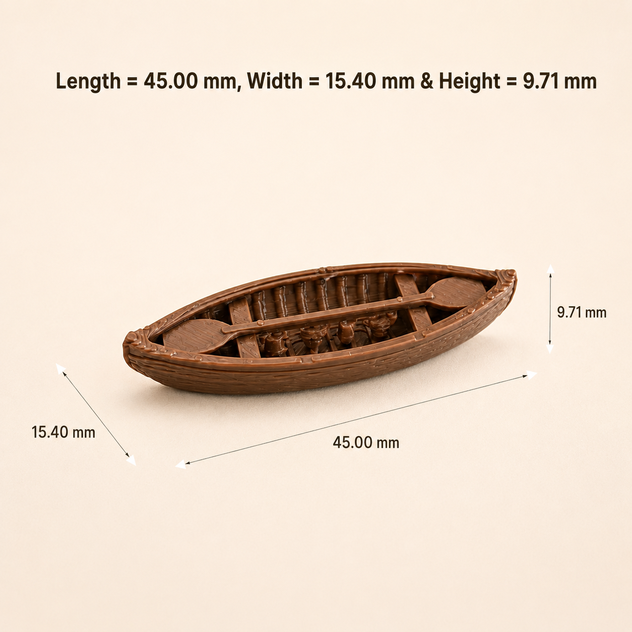 Canoe 3D miniature figurine with fixed paddle for embedding in epoxy resin art and river scene crafts
