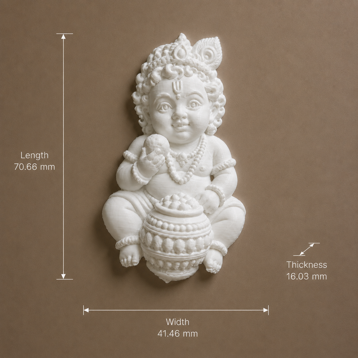 Baby Krishna Flat Back 3D Printed Half Miniature