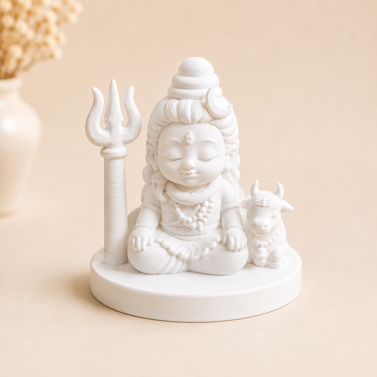Cute Meditating Lord Shiva with Nandi & Trishul 3D Printed Miniature