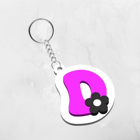 Decorative Alphabet 3D Printed Keychain with Flower Accent