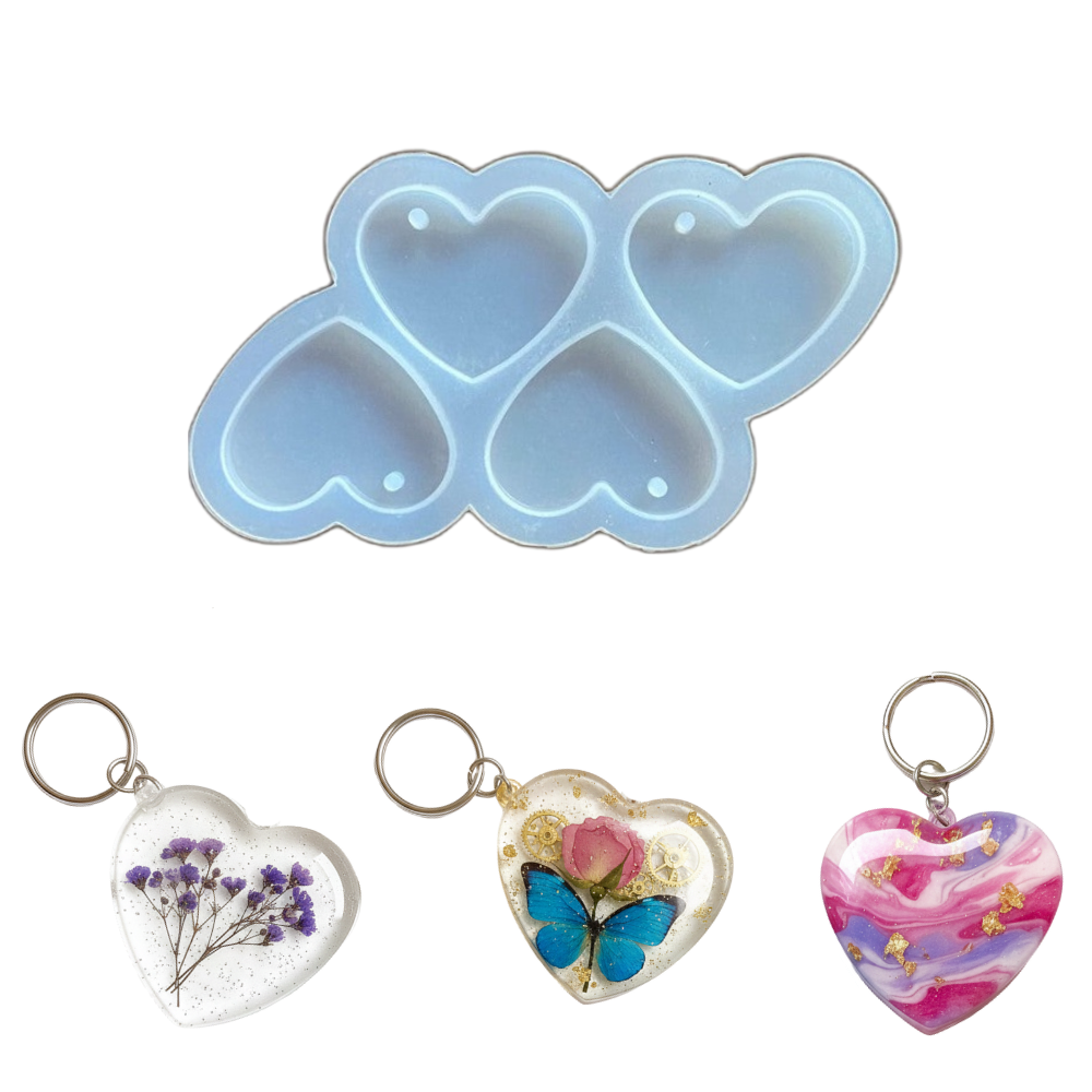 4 in 1 heart keychain and pendant silicone resin mould by Shrebhavi