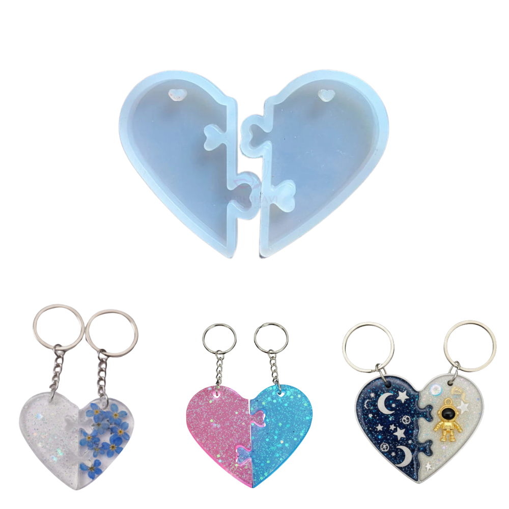 Broken heart keychain and pendant silicone resin mould set of 2 pieces