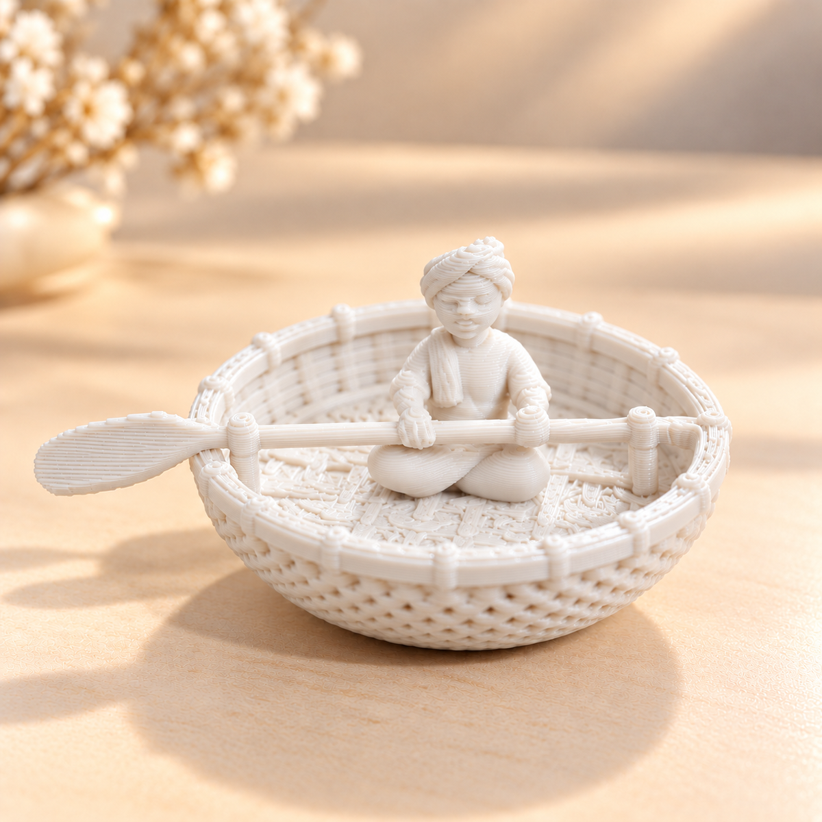 3D printed Indian coracle teppa round boat miniature for resin art and diorama projects