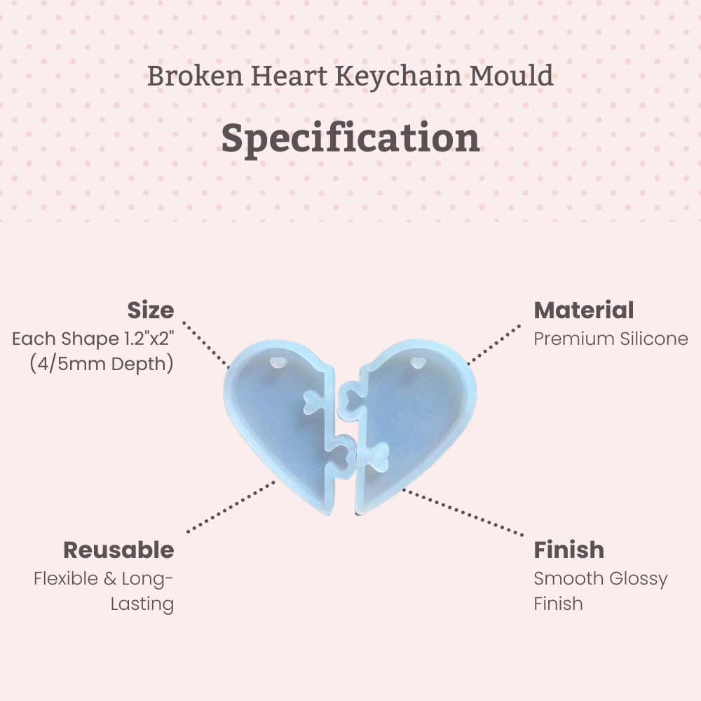 Silicone broken heart mould for resin jewellery keychain and pendant crafts