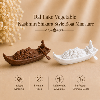 Handcrafted Kashmiri shikara style vegetable boat miniature inspired by Dal Lake floating market, Srinagar