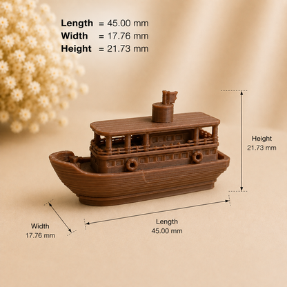 Handcrafted traditional Assam river ferry boat miniature showpiece displayed on a wooden surface