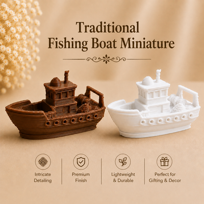 Traditional fishing boat miniature figurine for epoxy resin art and coastal themed craft projects