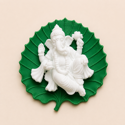 Lord Ganesha on Leaf 3D Printed Miniature