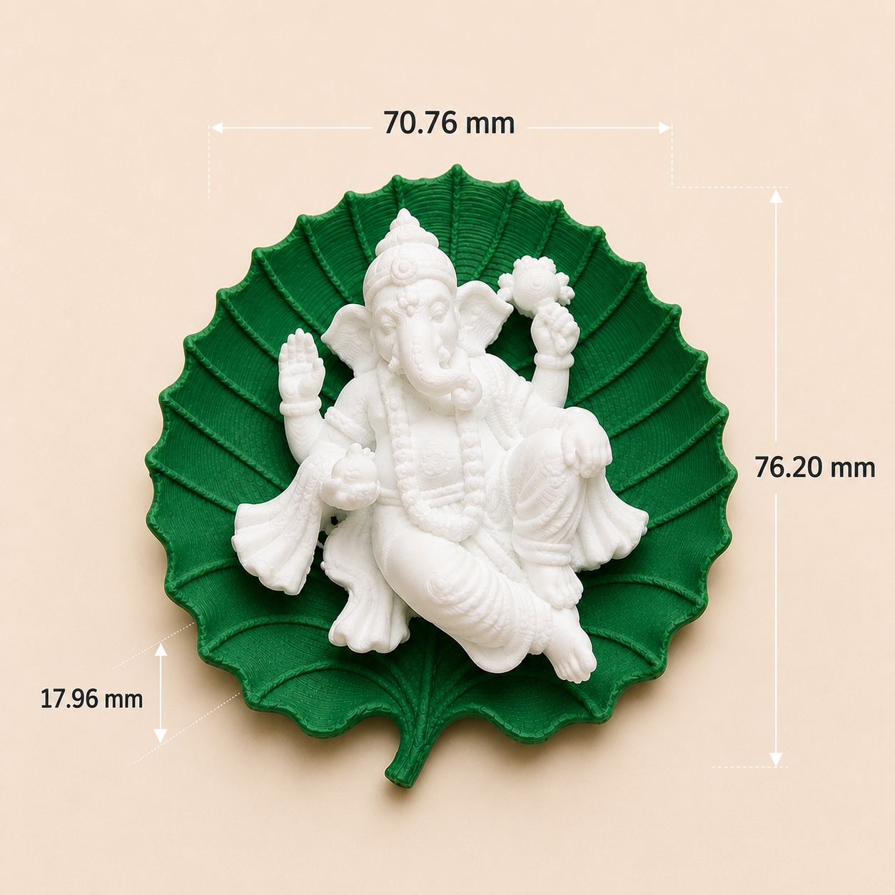 Lord Ganesha on Leaf 3D Printed Miniature