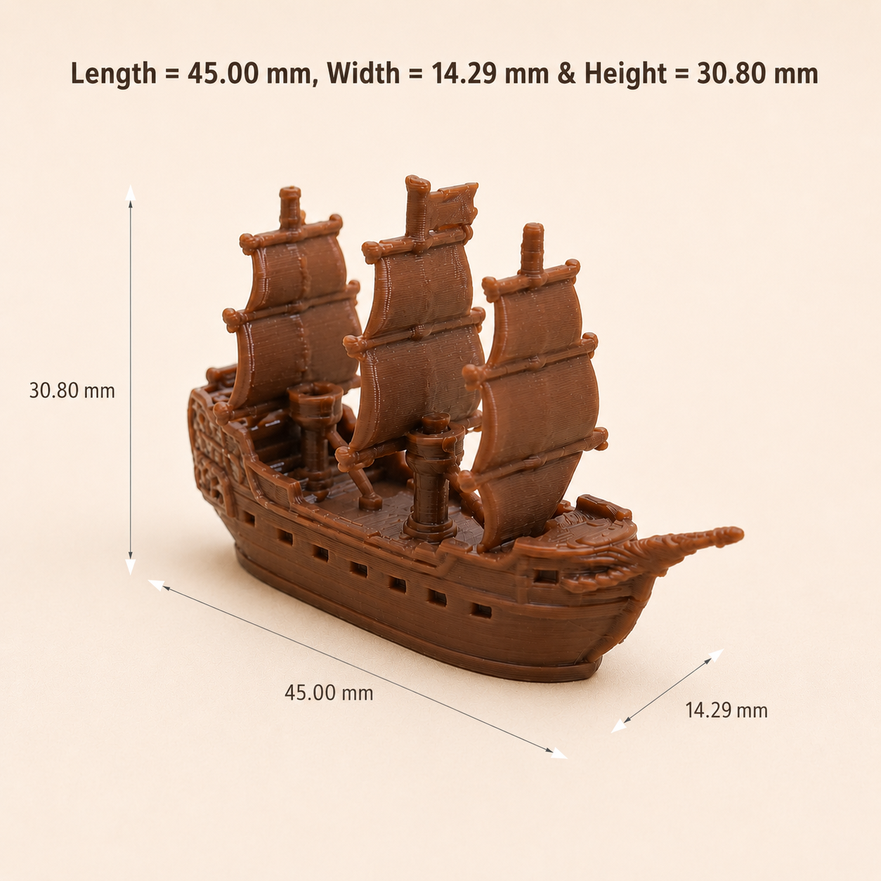 Pirate ship galleon 3D miniature figurine for resin art inclusions and ocean-themed epoxy casting projects