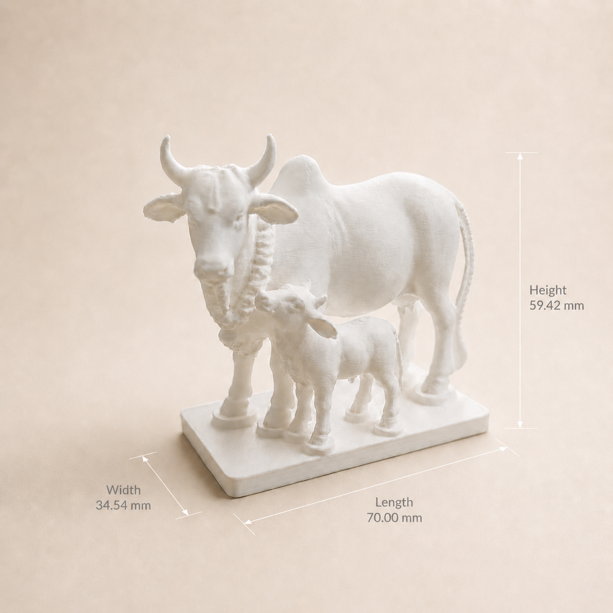 Kamdhenu Cow with Calf 3D Printed Miniature
