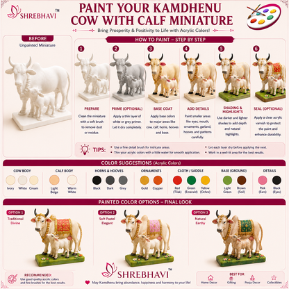 Kamdhenu Cow with Calf 3D Printed Miniature