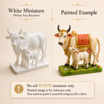 Kamdhenu Cow with Calf 3D Printed Miniature