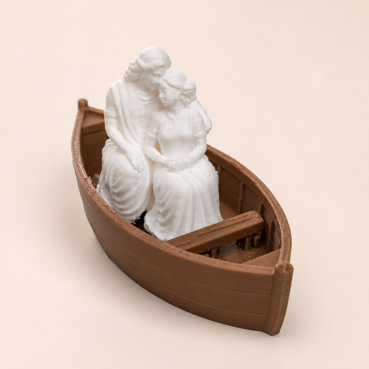 Radha Krishna sitting on boat miniature figurine for resin art and devotional decor by Shrebhavi