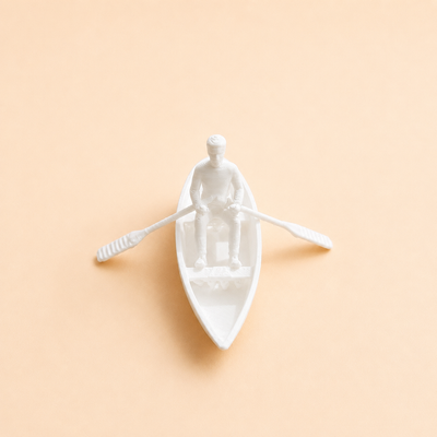 Boat with man and paddles miniature figurine for resin art and diorama decoration