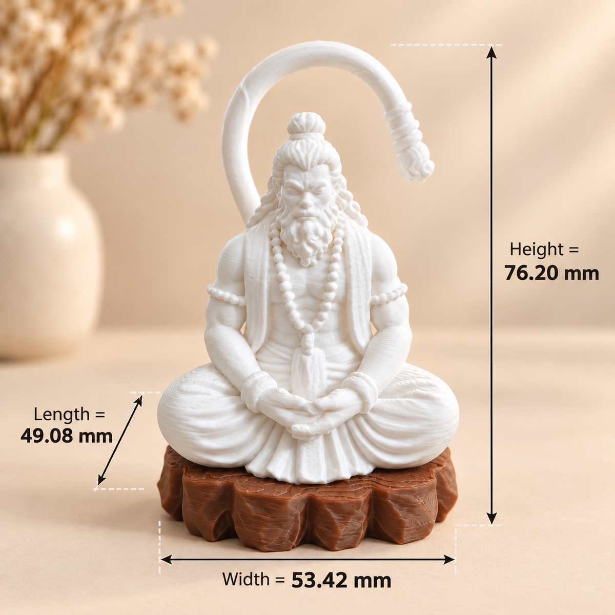 3D printed Lord Hanuman Ji idol with textured rock base for pooja room and home decor