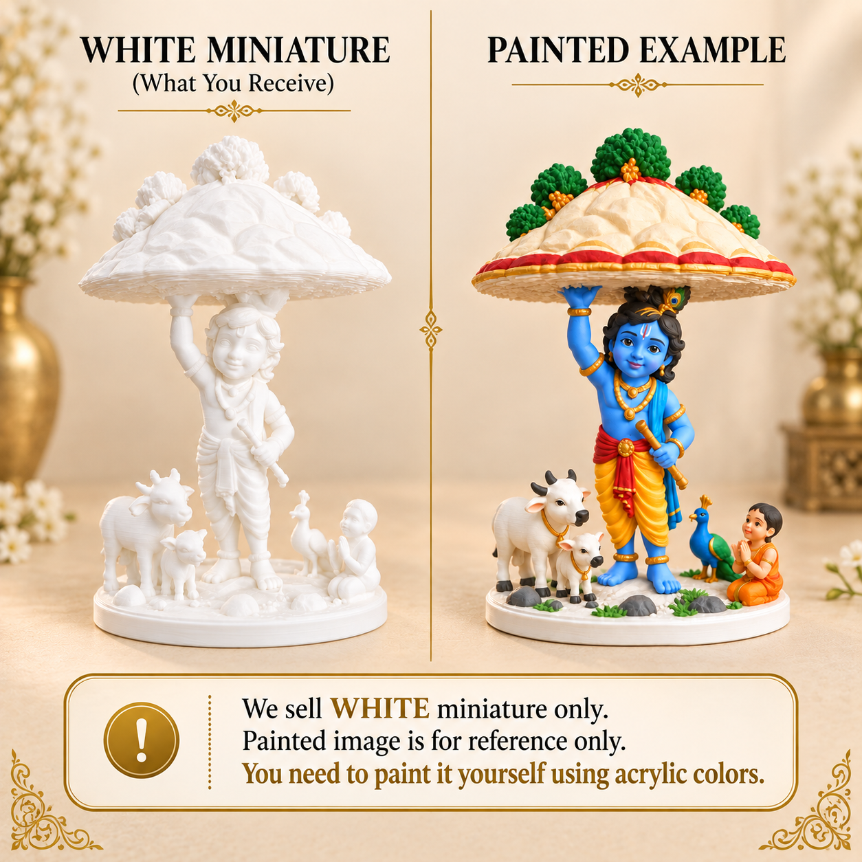 Krishna Govardhan 3D printed miniature figurine for resin art and epoxy craft projects