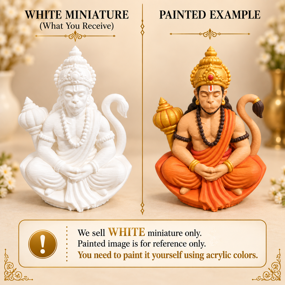 Hanuman Ji meditation half 3D printed miniature figurine for epoxy resin casting, shown in detail view