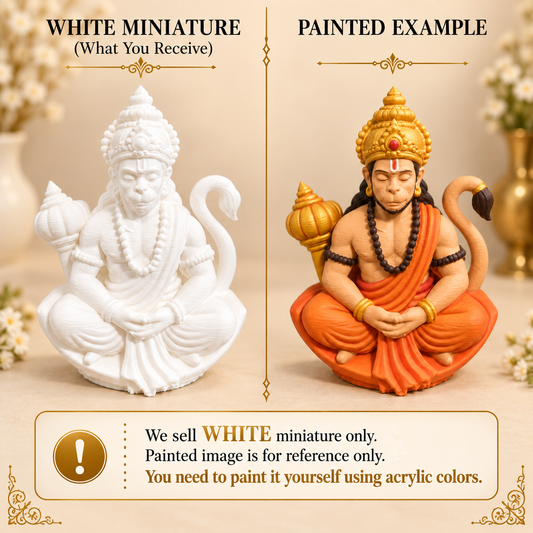 Hanuman Ji meditation half 3D printed miniature figurine for epoxy resin casting, shown in detail view