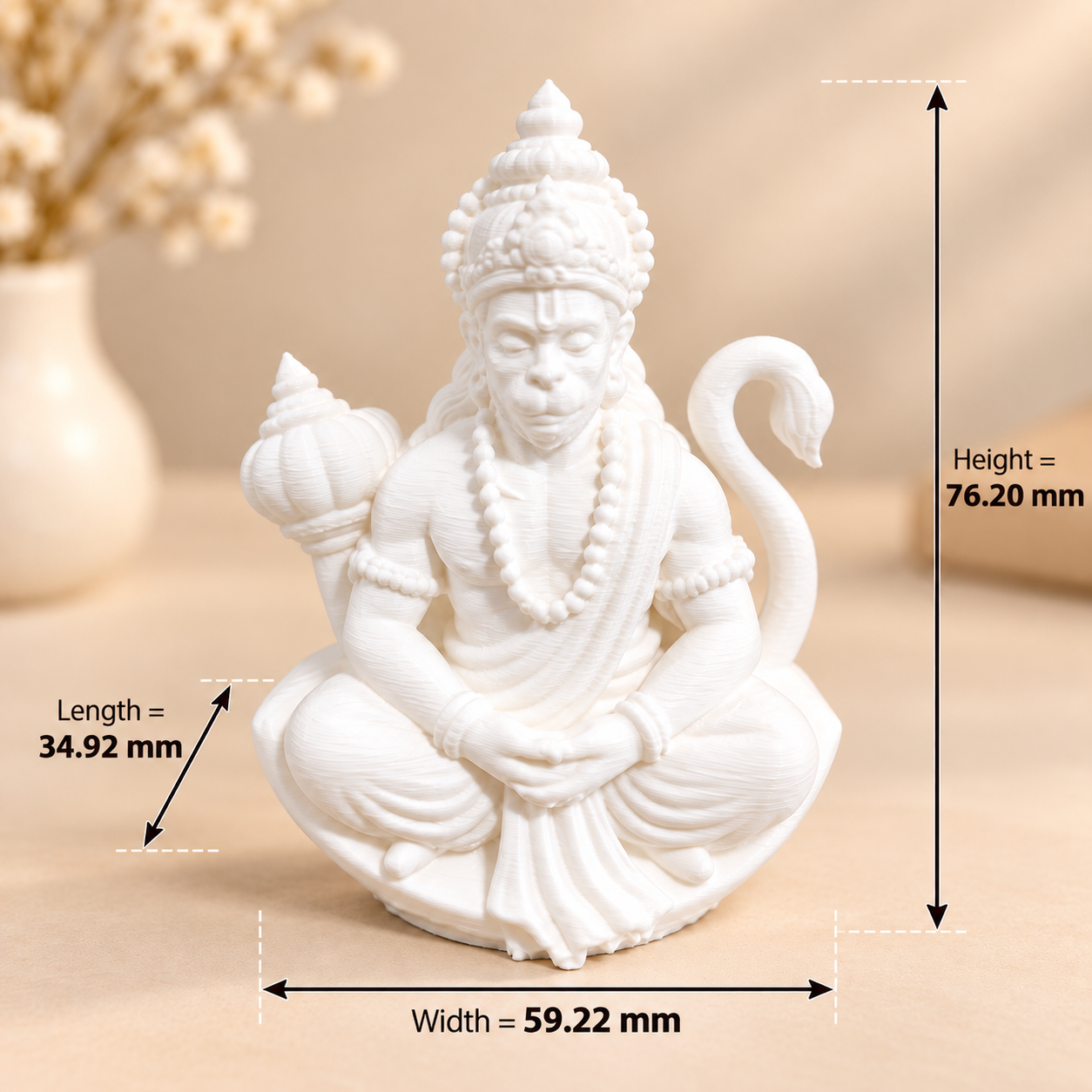 Hanuman Ji meditation half 3D printed miniature figurine for epoxy resin casting, shown in detail view