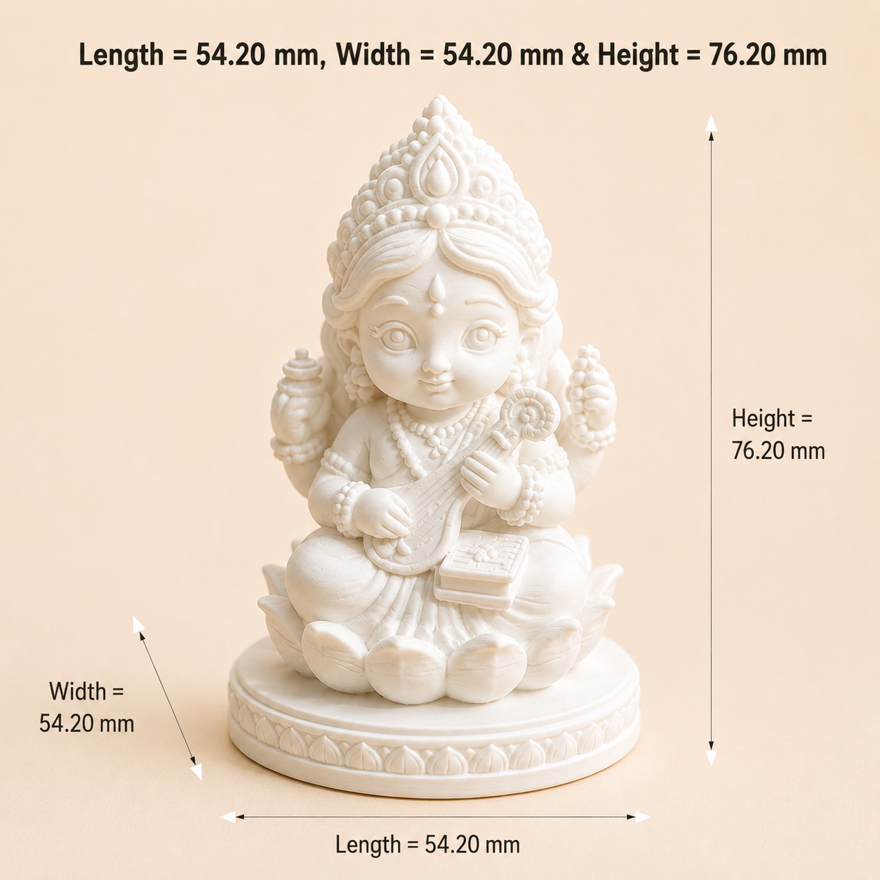 Cute Goddess Saraswati 3D Printed Miniature