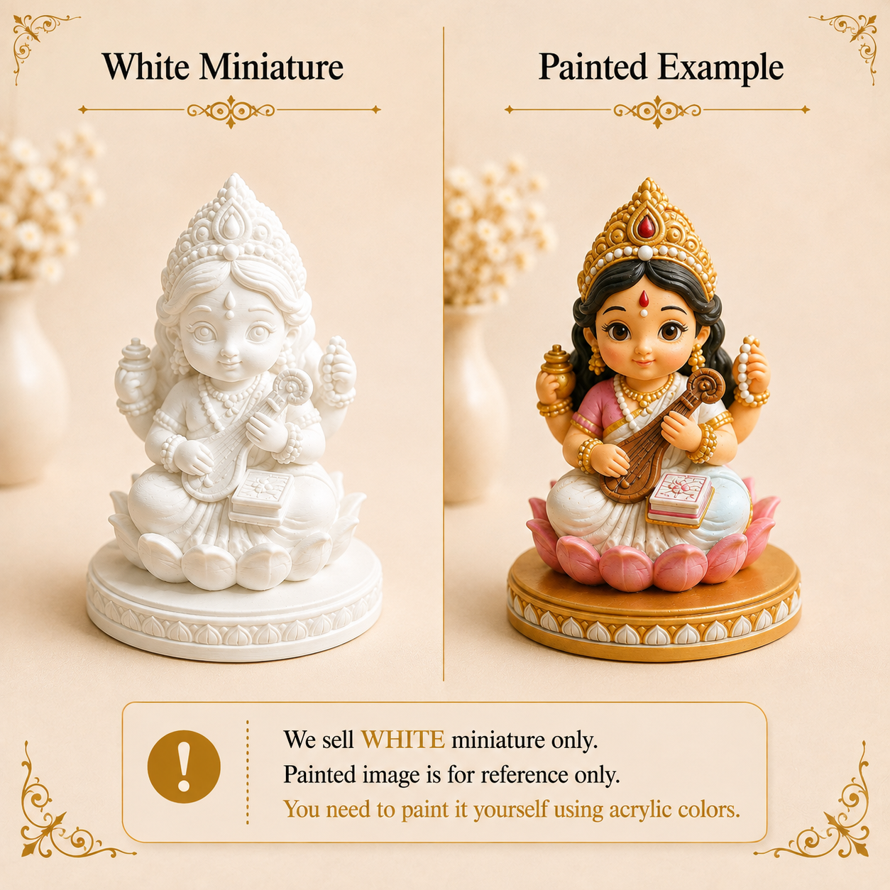 Cute Goddess Saraswati 3D Printed Miniature