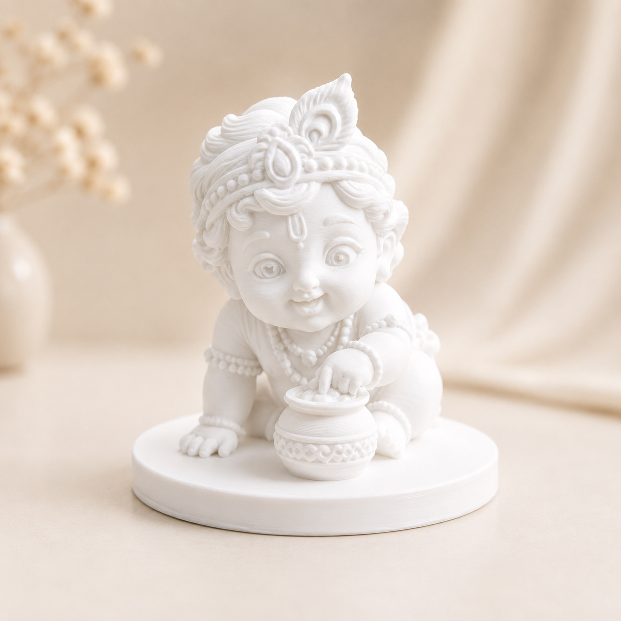 Cute Laddu Gopal with Makhan Matki 3D Printed Miniature