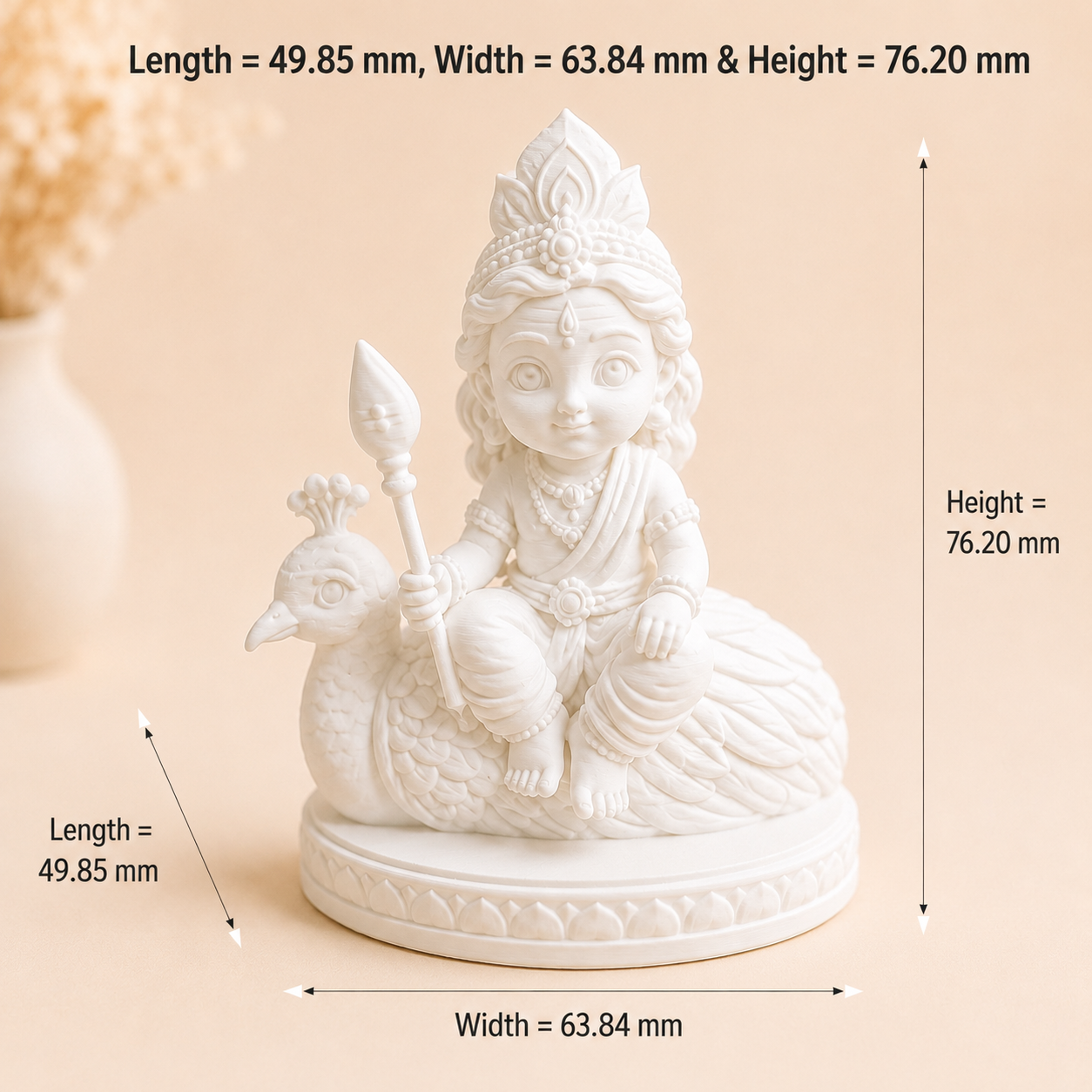 Cute Lord Kartikeya Murugan with peacock 3D printed miniature figurine for resin art and home decor