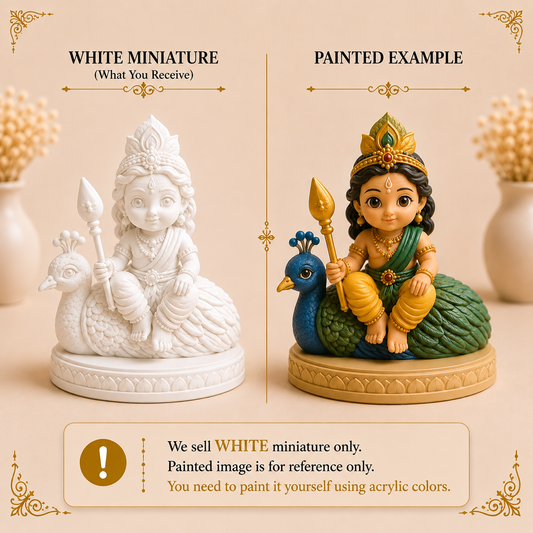 Cute Lord Kartikeya Murugan with peacock 3D printed miniature figurine for resin art and home decor