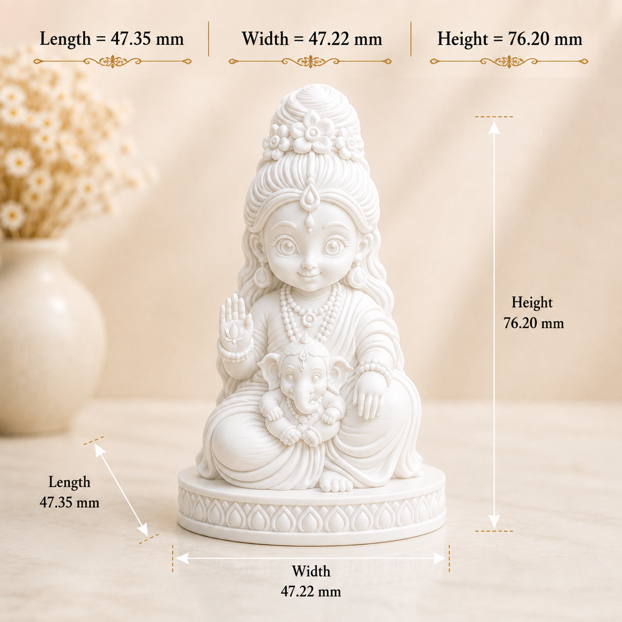 Cute Mata Parvati with Baby Ganesha 3D Printed Miniature