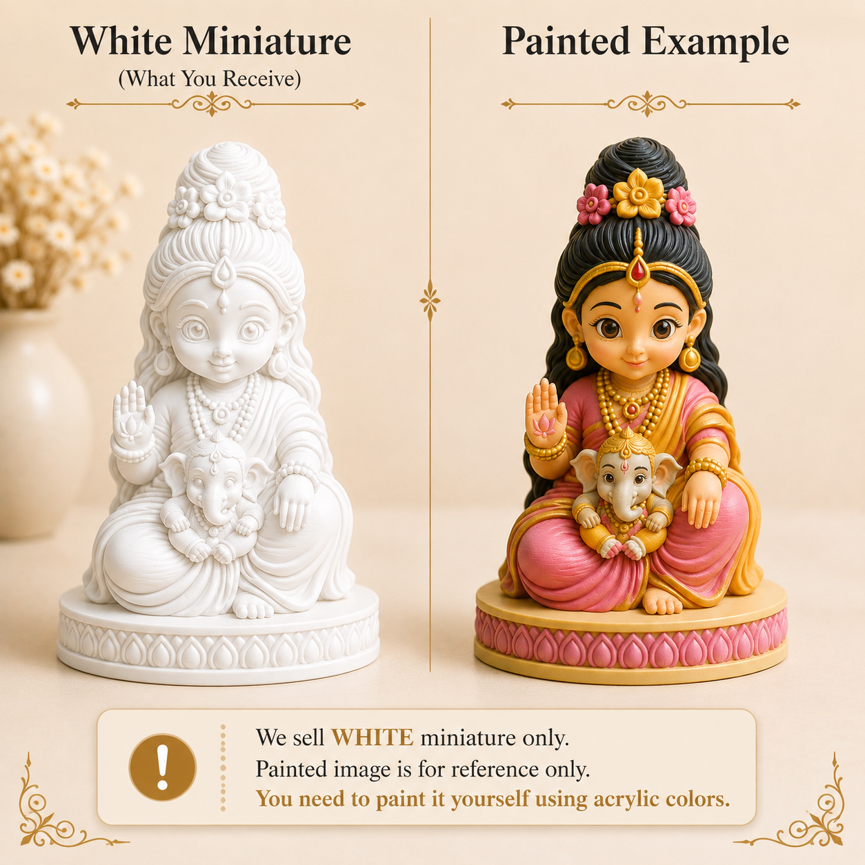 Cute Mata Parvati with Baby Ganesha 3D Printed Miniature