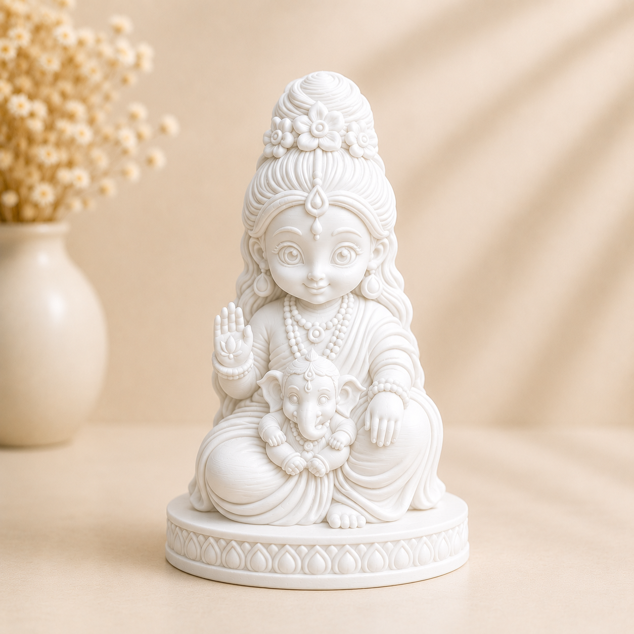 Cute Mata Parvati with Baby Ganesha 3D Printed Miniature