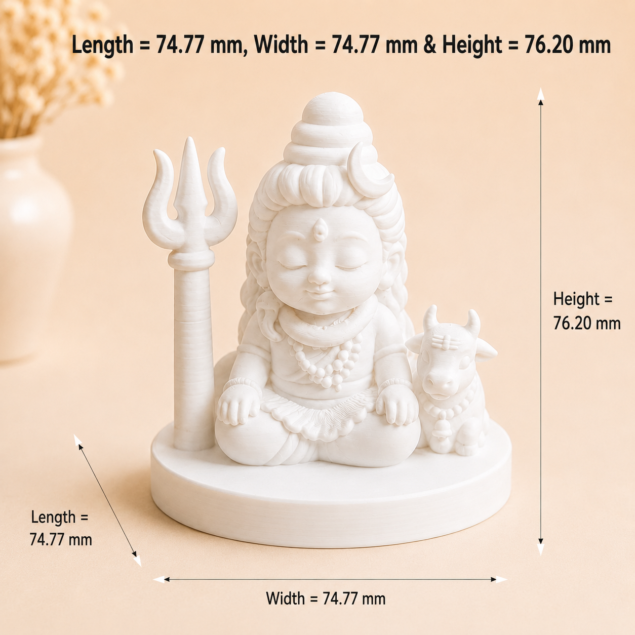 Cute Meditating Lord Shiva with Nandi & Trishul 3D Printed Miniature