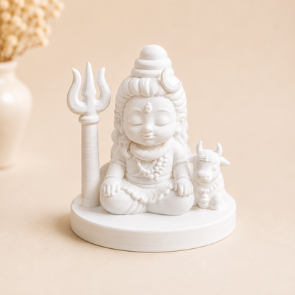 Cute Meditating Lord Shiva with Nandi & Trishul 3D Printed Miniature