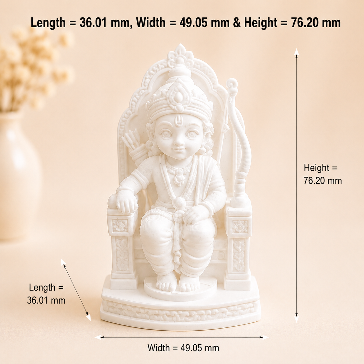 Cute Ram Ji sitting on royal throne 3D printed miniature figurine for resin art and devotional craft projects