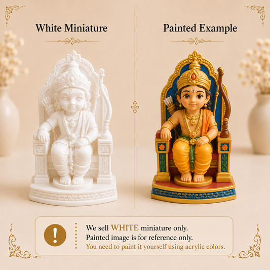 Cute Ram Ji sitting on royal throne 3D printed miniature figurine for resin art and devotional craft projects