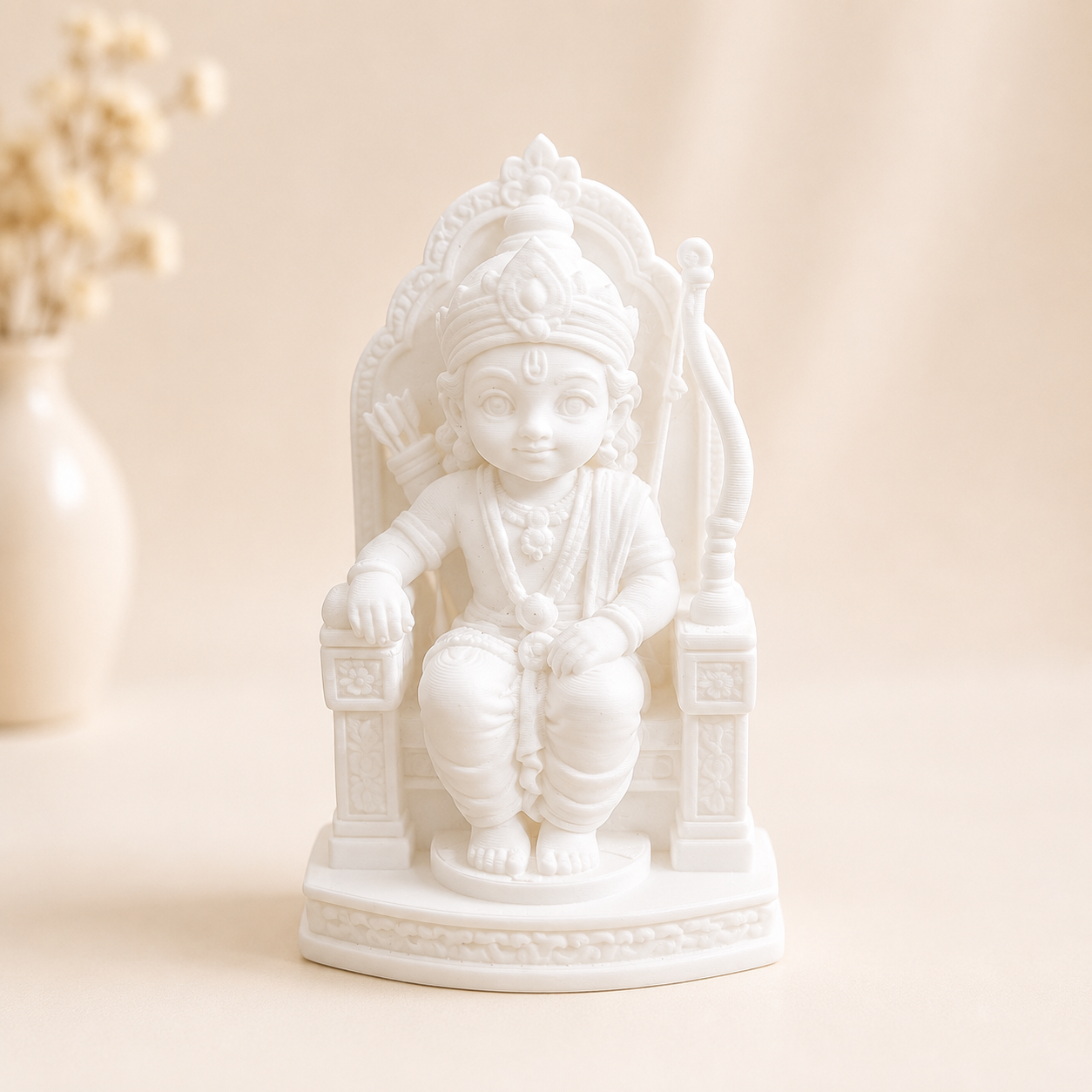 Cute Ram Ji sitting on royal throne 3D printed miniature figurine for resin art and devotional craft projects