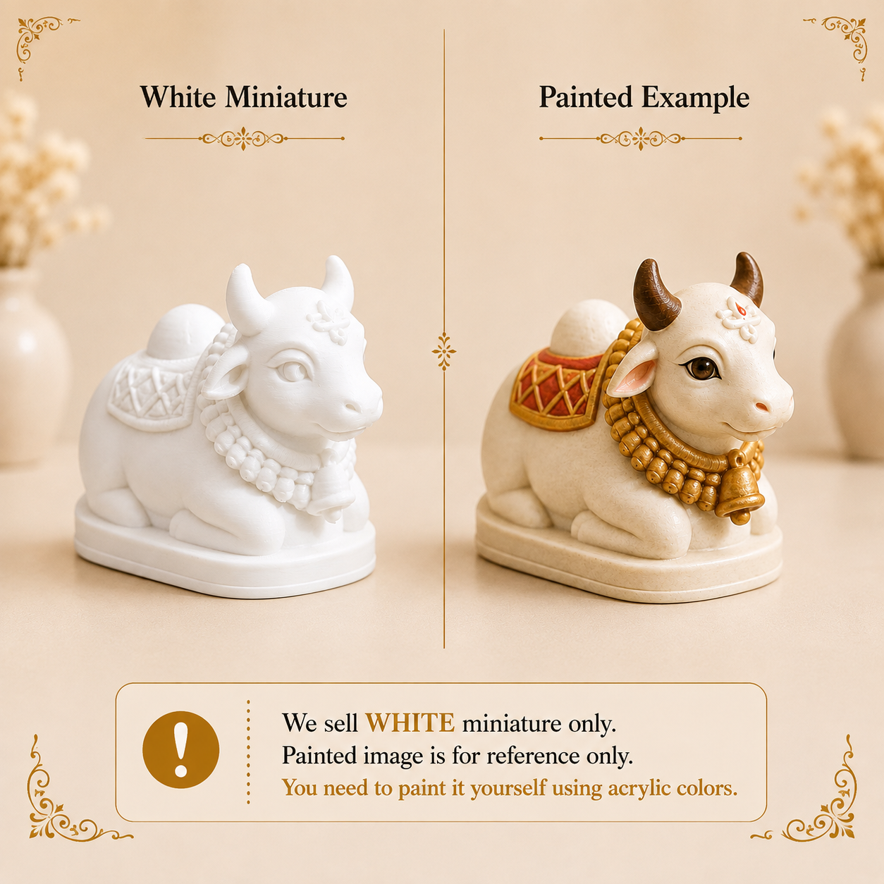 Cute seated Nandi Maharaj 3D printed miniature figurine for resin art and epoxy embedding by Shrebhavi