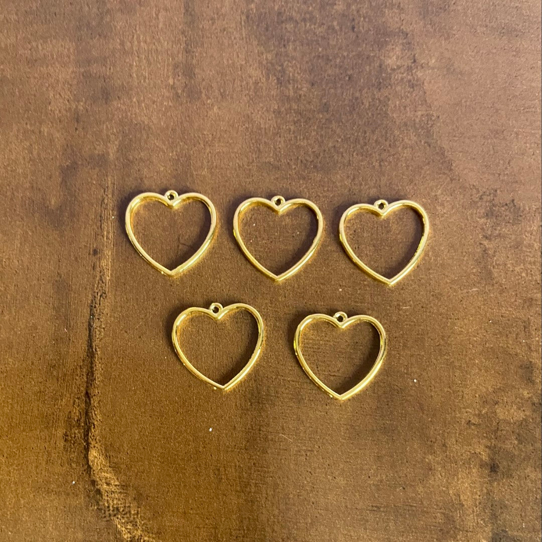 Gold Heart Shape Pendant Bezels (5pcs)