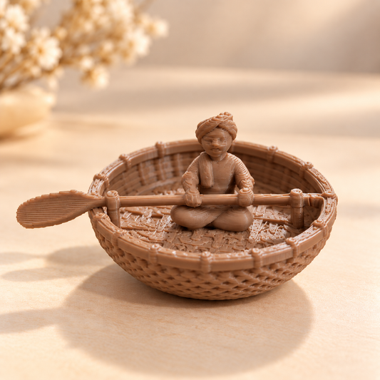 3D printed Indian coracle teppa round boat miniature for resin art and diorama projects