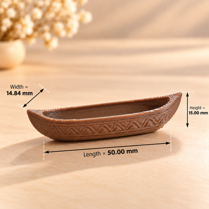 3D printed empty canoe boat miniature placed inside a resin river art tray showing floating effect