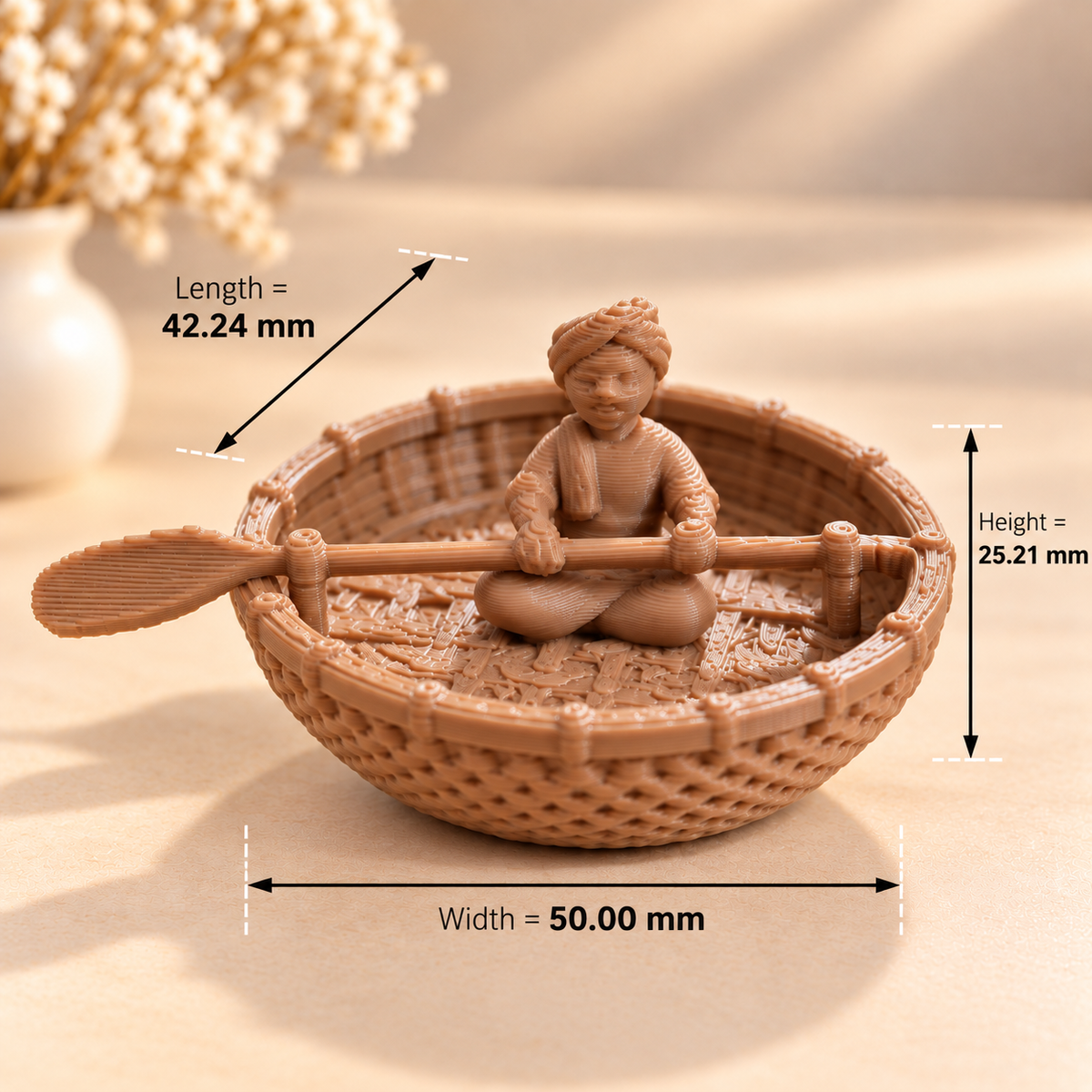 3D printed Indian coracle teppa round boat miniature for resin art and diorama projects