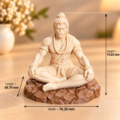Bajrangbali meditating 3D printed idol with rock base, shown from front angle, suitable for resin art and home decor
