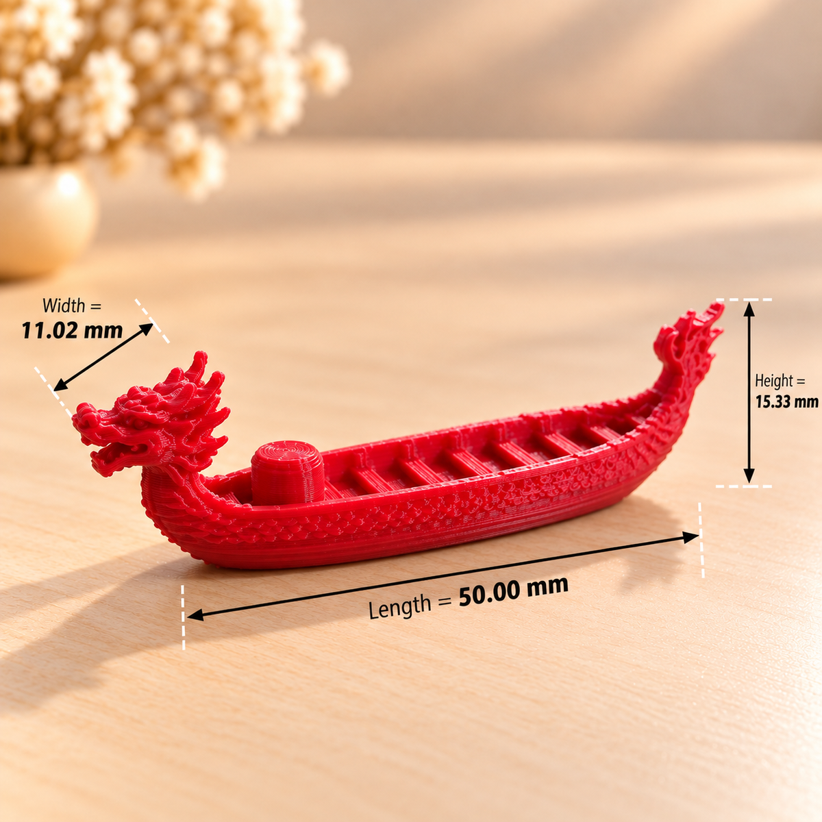 3D printed Chinese dragon boat miniature for embedding in epoxy resin art projects
