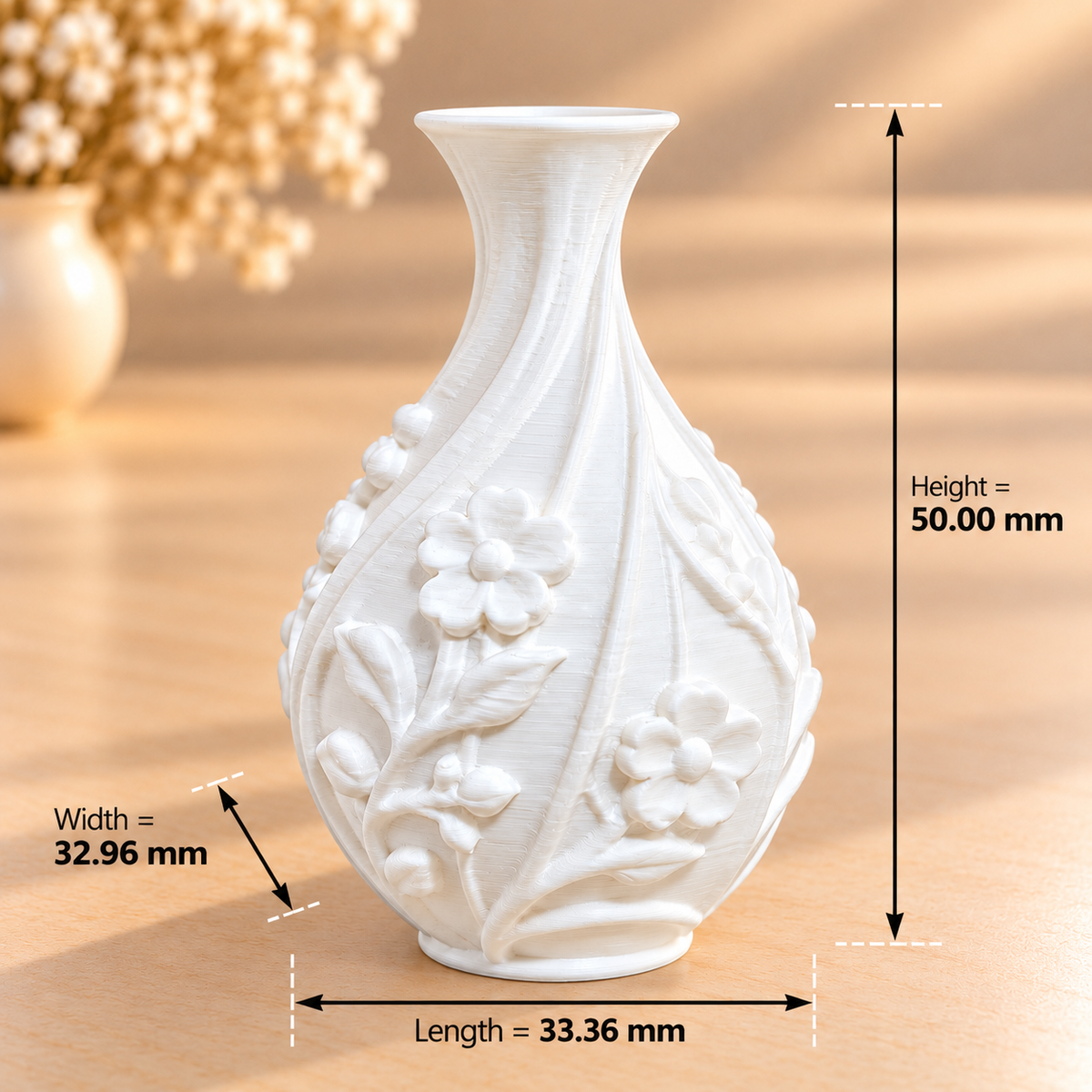 Elegant 3D printed miniature flower vase for resin art embedding and decorative craft projects