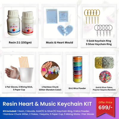Resin Heart & Music Keychain KIT