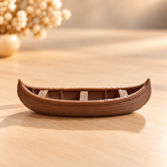 3D printed ribbed canoe boat miniature for resin art and epoxy diorama projects by Shrebhavi